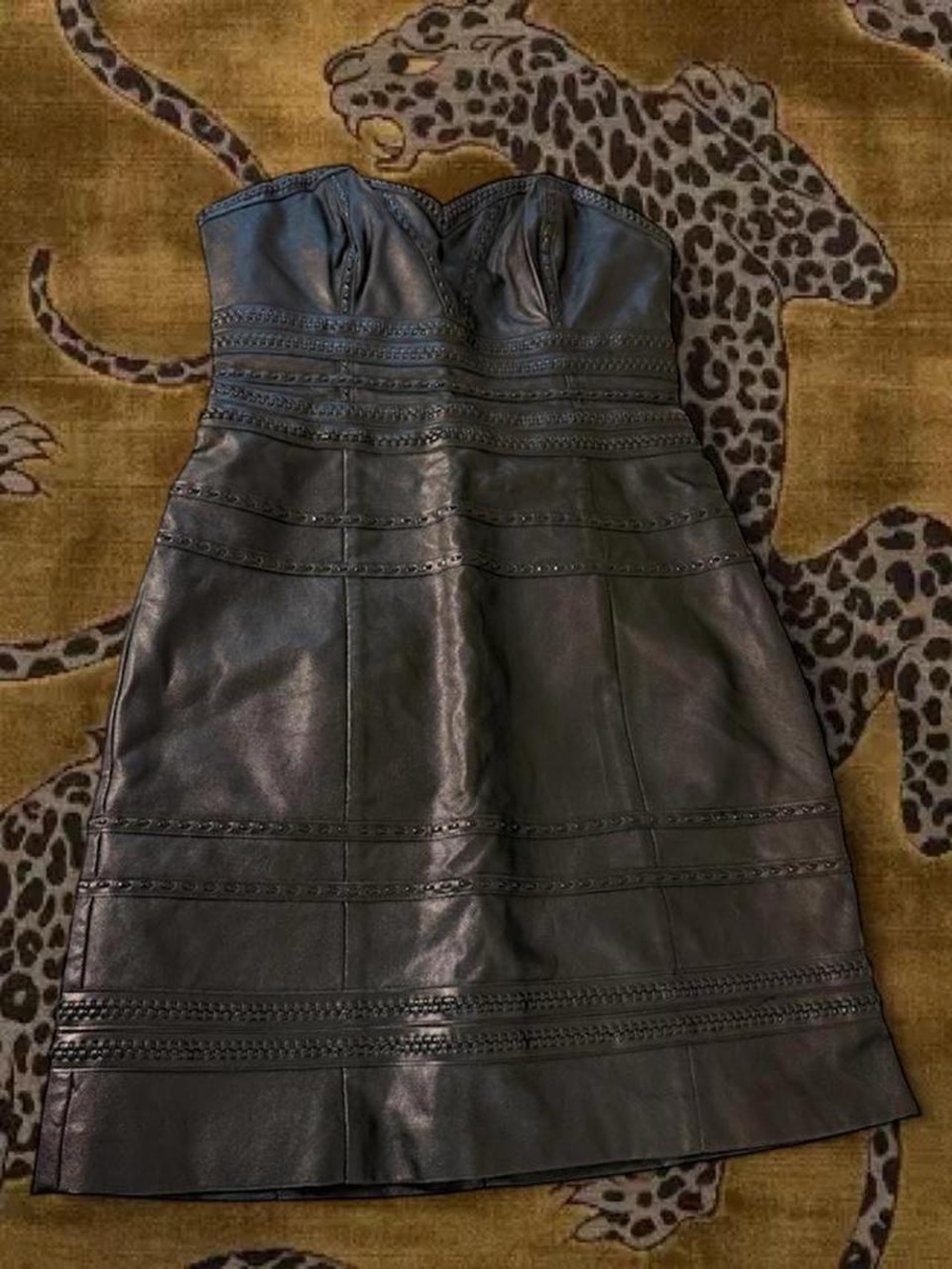 Guess Black Leather Strapless Mini Dress